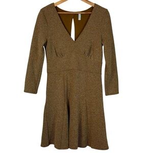 NWOT Free People Brown Textured Skater Dress Open Back Long Sleeve M